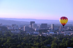 hot air balloon over Boise, ID